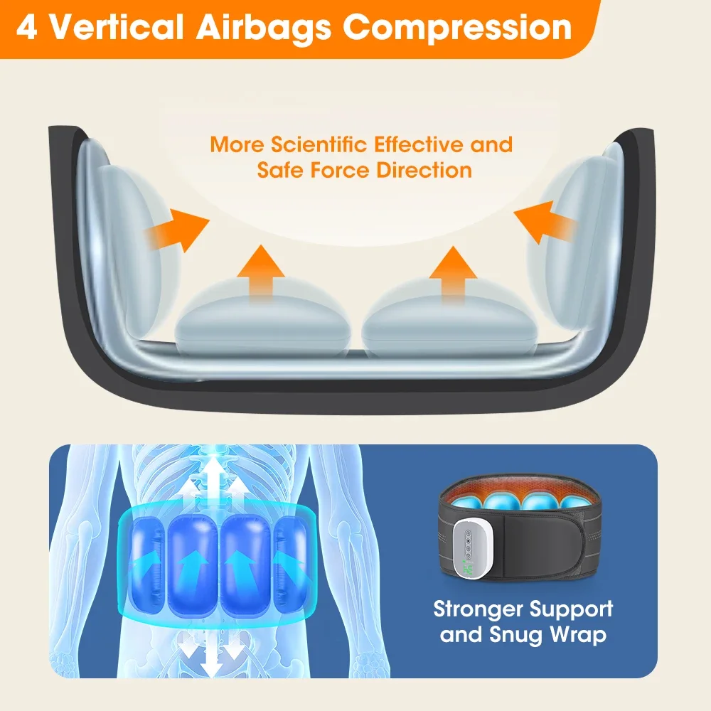 Heated Waist Massager Belt Air Compression 3 Modes 4 Intensities Lumbar Massage Cordless Rechargeable Back Massage for Man Woman view 2