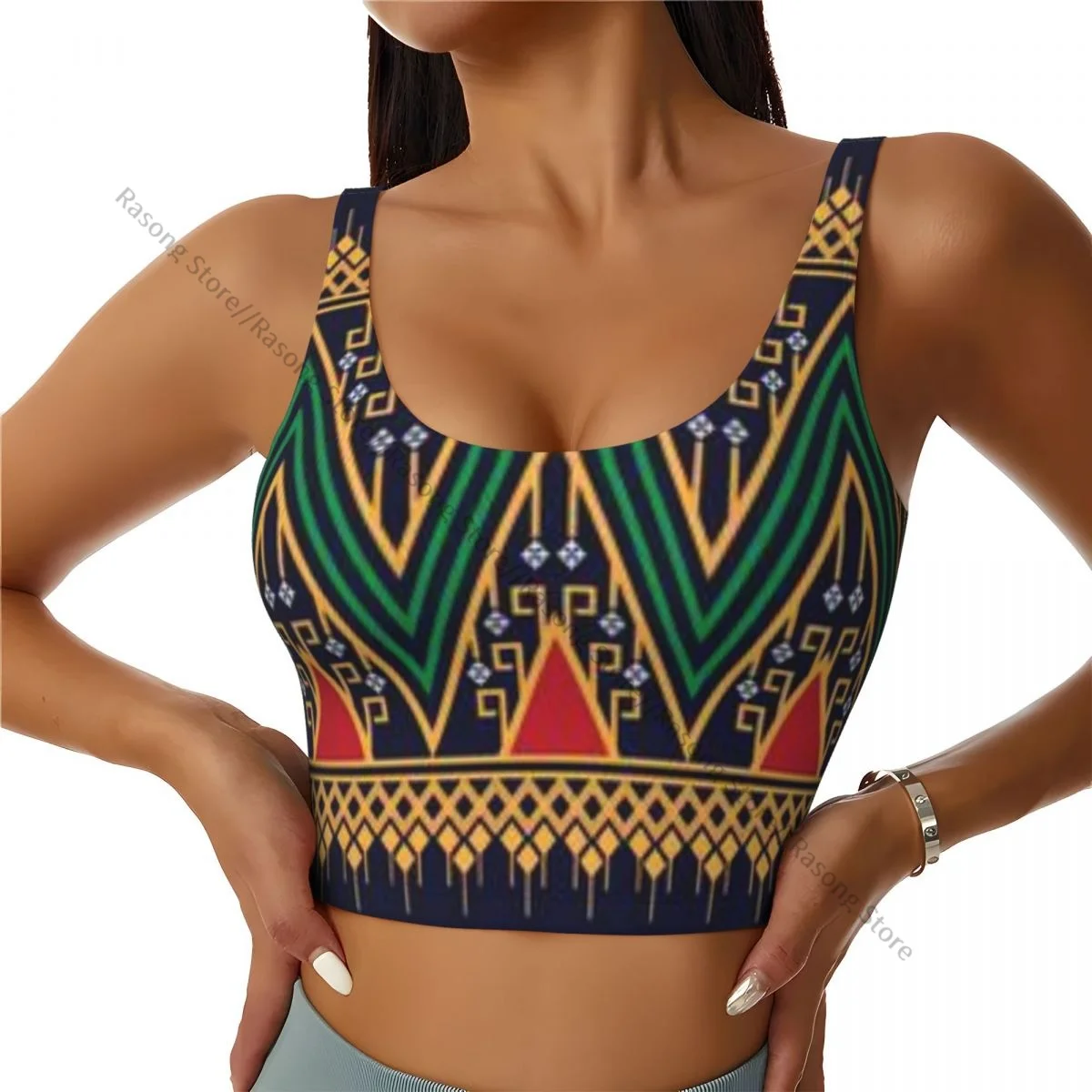 Women Sexy Sports Vest Geometric Ethnic Traditional Background Female Streetwear Sport Lingerie Tee Crop Top