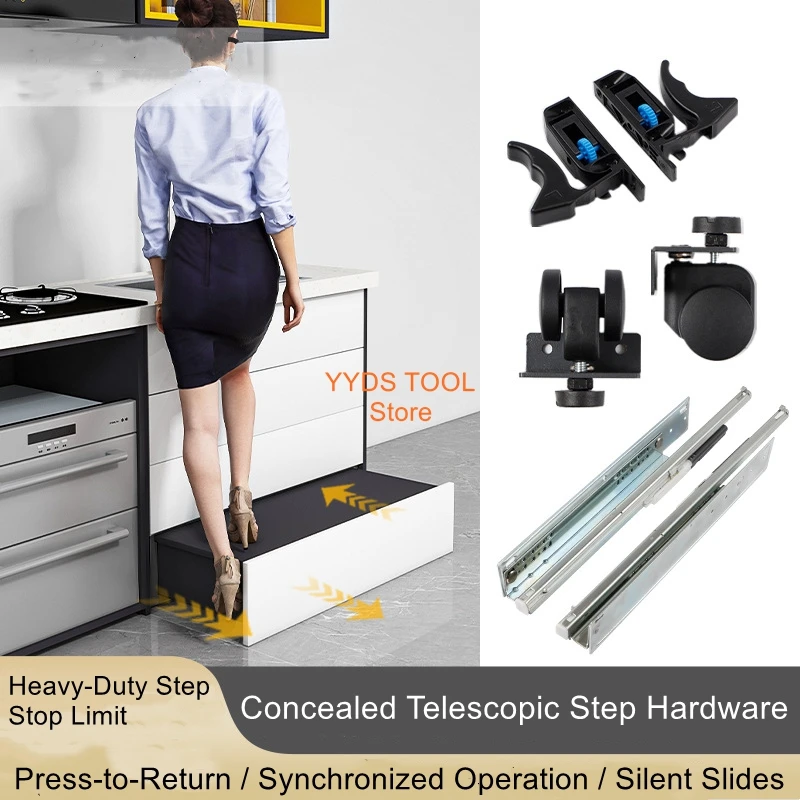 Kitchen Step Stool, Height-Adjustable Stool, Hardware, Home Use, Sofa, Vanity Height Riser