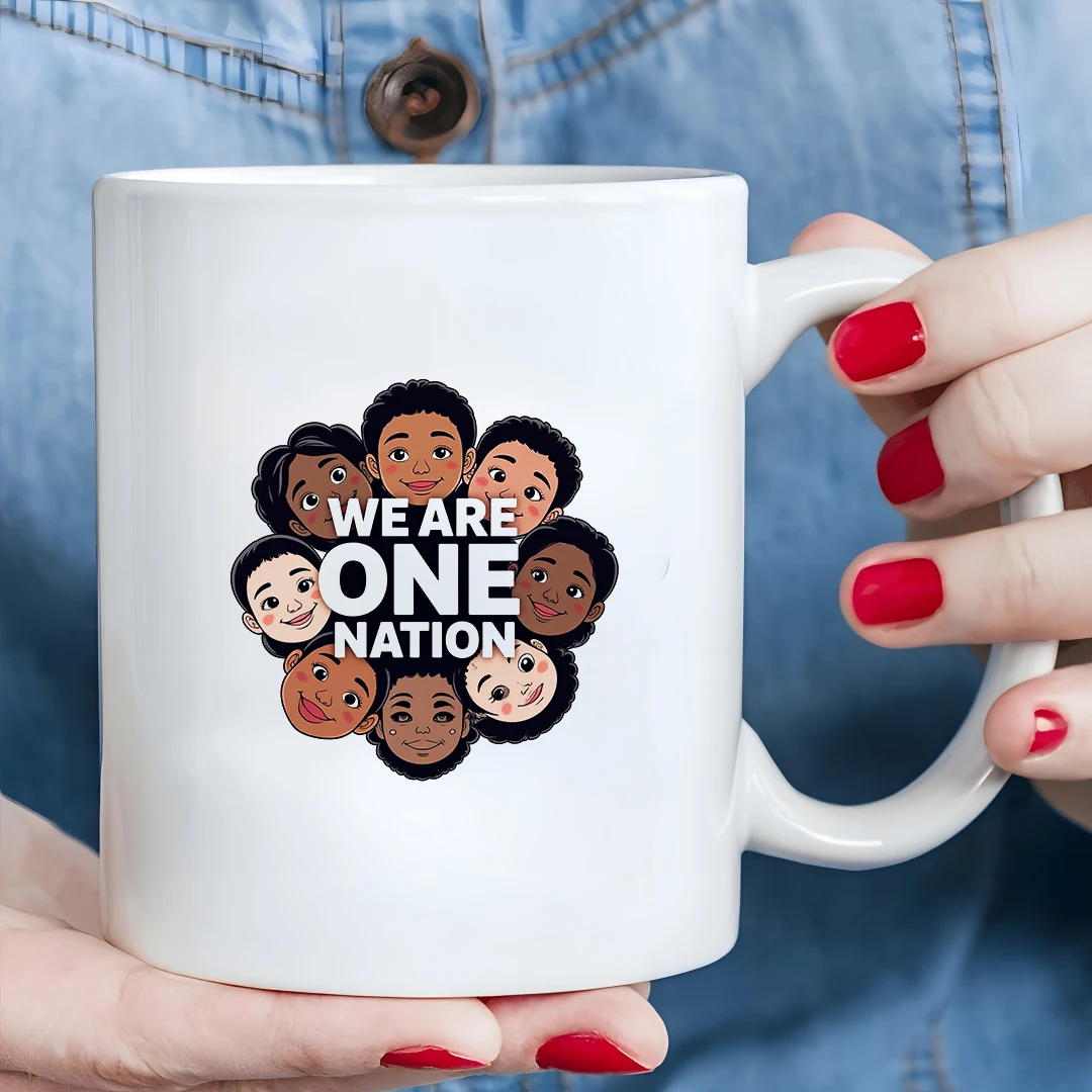 

11oz Cartoon Mug + WE ARE ONE NATION + Kids Family Office Cup Christmas Gift
