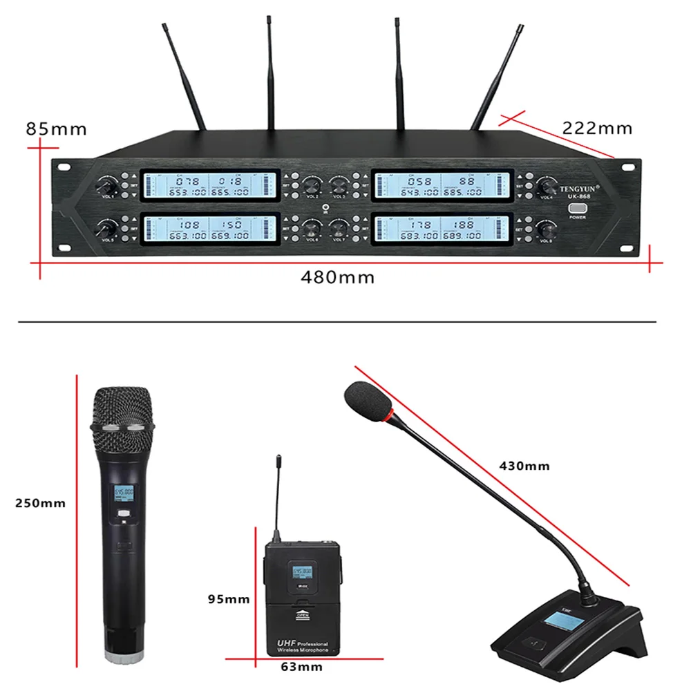 Imagem -04 - Uhf Wireless Gooseneck Microfone Condensador para Sala de Conferências Canais