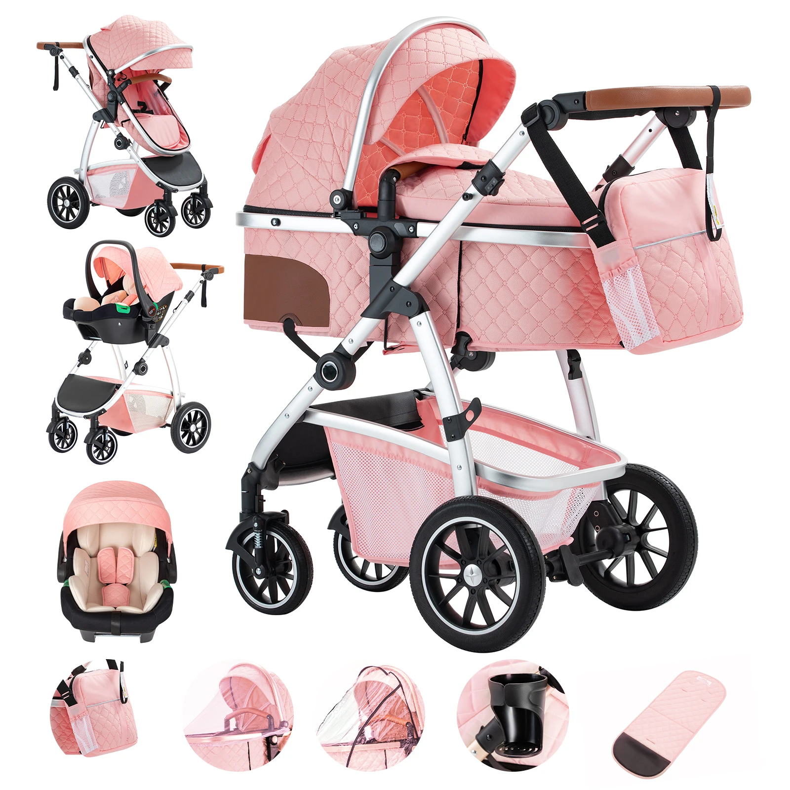 Carrinho de bebê 3 em 1, fácil dobrável, multifuncional, viagem, portátil, assento de segurança, padrão da ue, estrutura de alumínio