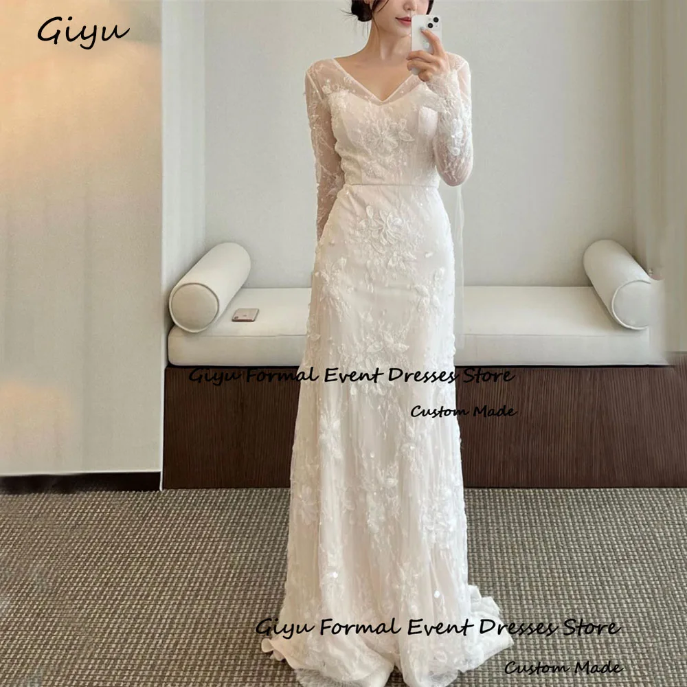 Giyu Elegant Lace Followers Wedding Dress Photo Shoot Full Sleeve Floor-Length Bridal Gown Vestidos De Novias 2024