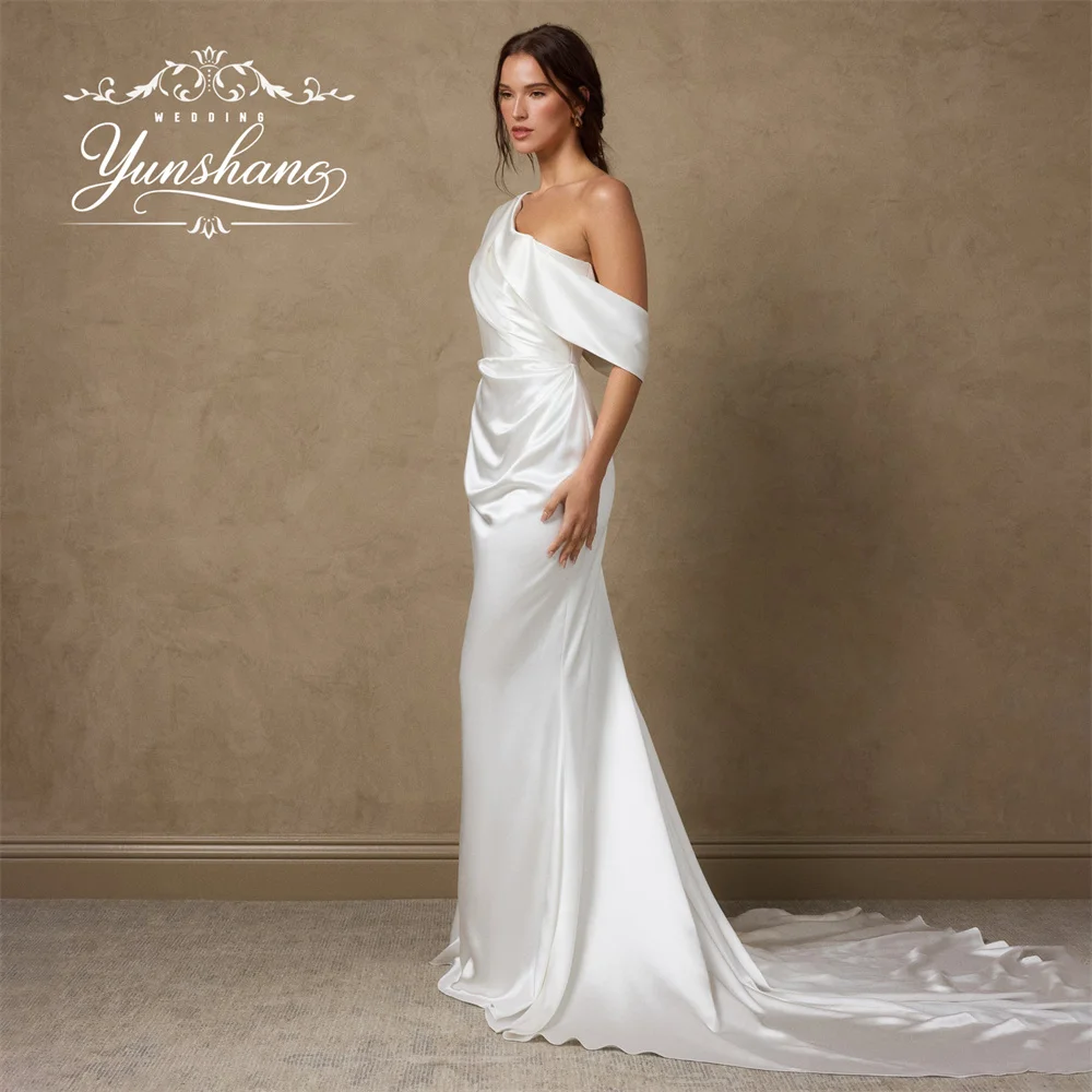 Yunshang personalizado romântico um shoudler sereia vestido de casamento trem varredura 2025 babados sem costas vintage até o chão morden