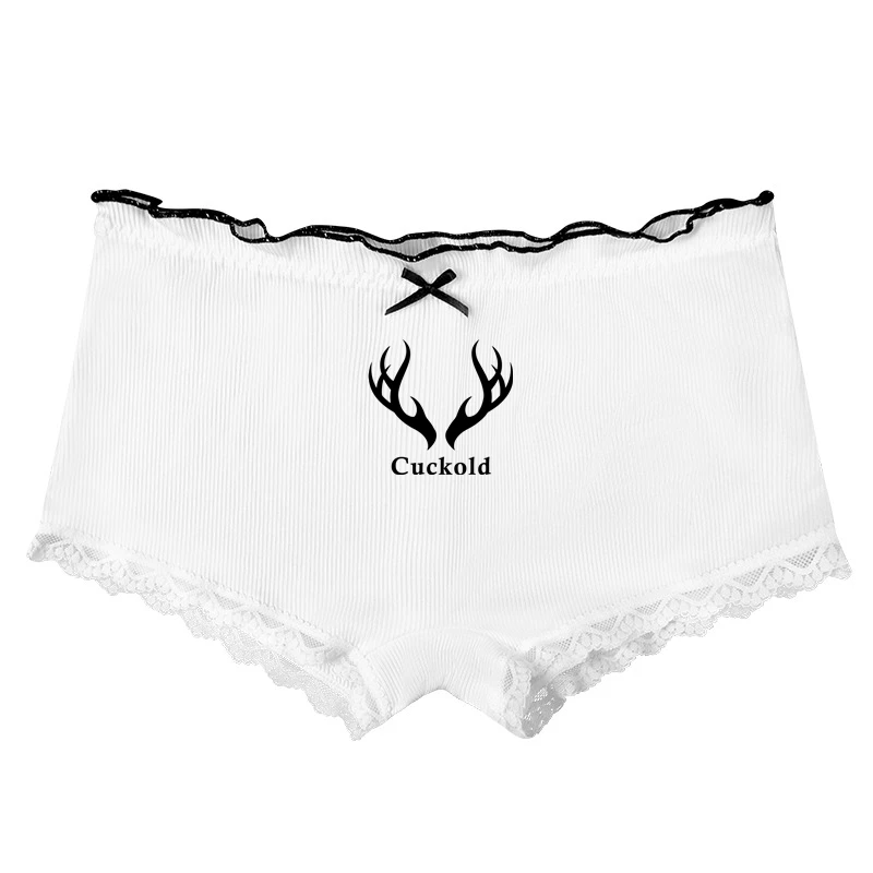 Cuckold Antlers Lace Boyshorts Comfortable Sexy Bow Underwear for Women Lovely Home Girls Shorts Panties Female Hot Underpant