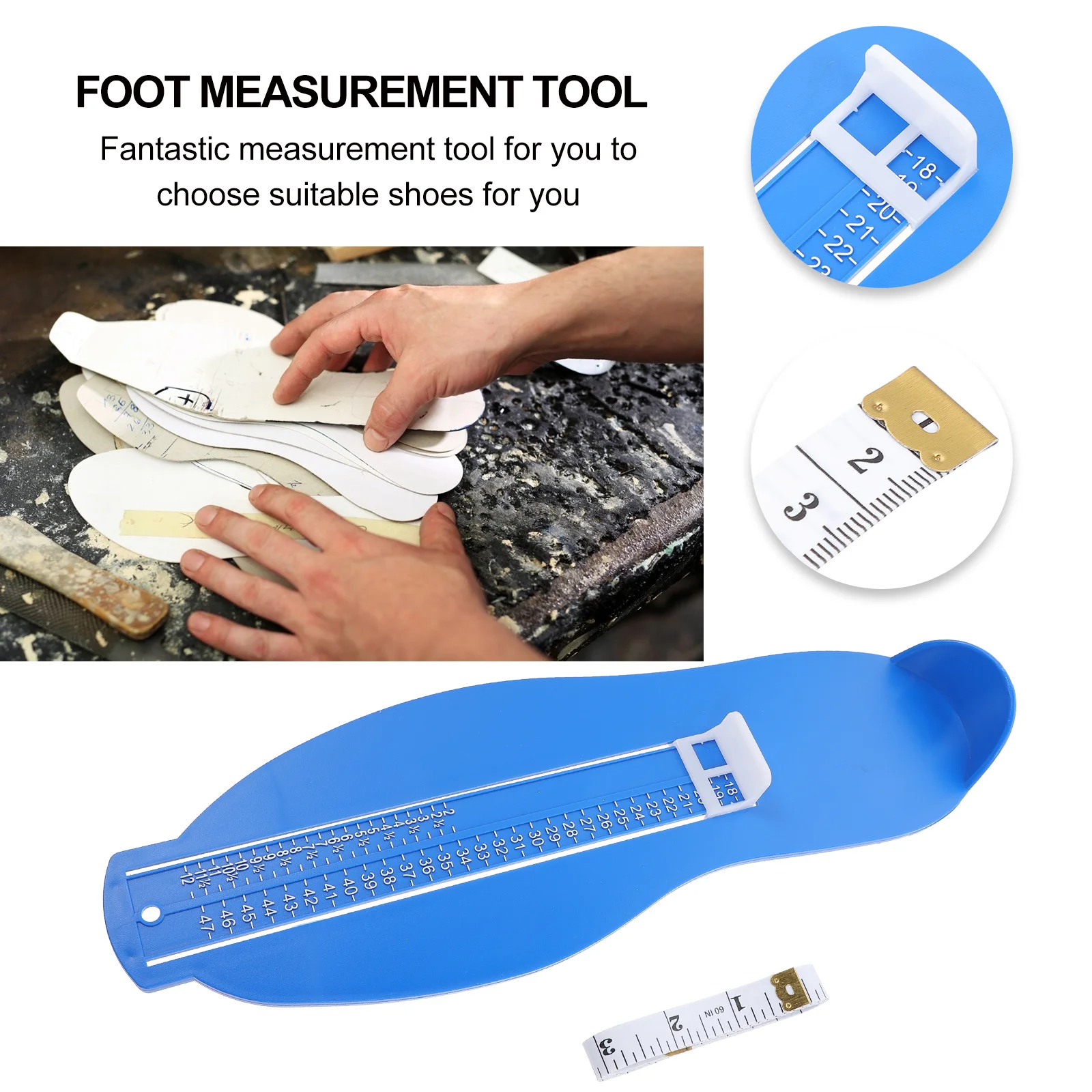 

1Pcs Adult Foot Length Gauge Feet Measuring Ruler Accurate Measurement Lightweight Easy Carry Store Practical Life Helper