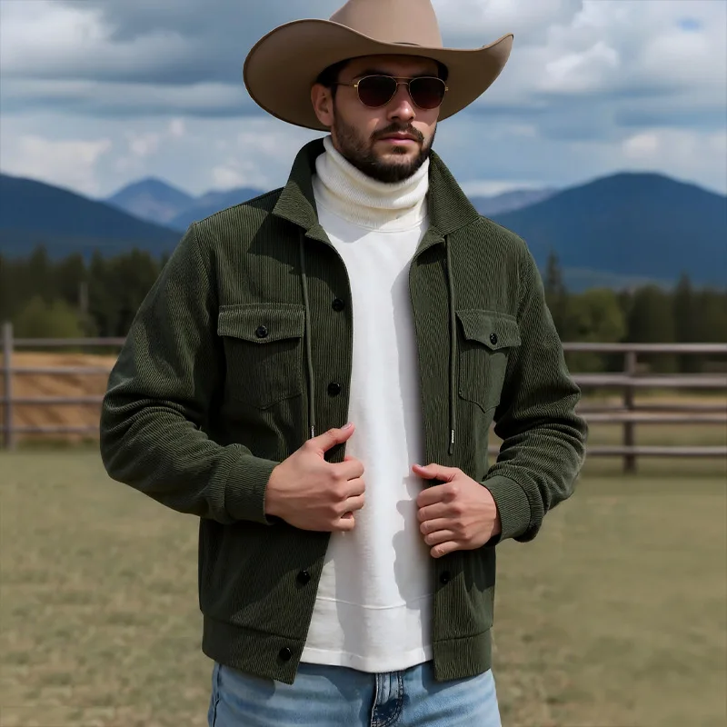 New Corduroy Jacket Lapel American Retro Multi-pocket Work Pocket Single Breasted Buckle Jacket