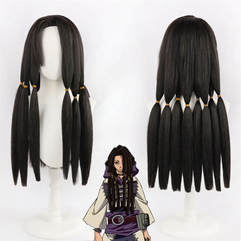 Parrucca Cosplay Anime GACHIAKUTA Jabba per Adulti, Capelli Neri Lunghi Lisci con Treccia, per Uomo, Uso Quotidiano, Feste di Halloween, Giochi di Ruolo