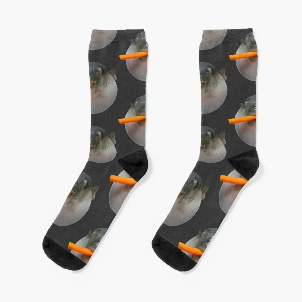 

Pufferfish Eating Carrot Meme Socks funny gifts cotton Luxury Woman Socks Men's