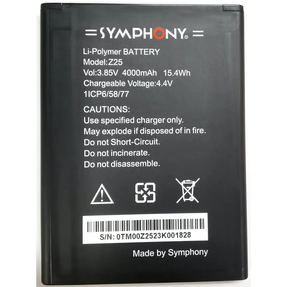 

New Z25 Replacement Battery for SYMPHONY Mobile Phone 1ICP6/58/77