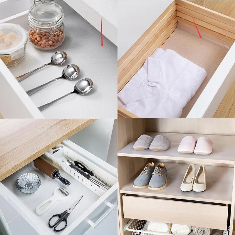 Cuttable 45x300CM Non-Slip Lining For Cabinet, Drawer, Refrigerator And Wardrobe Transparent Washable