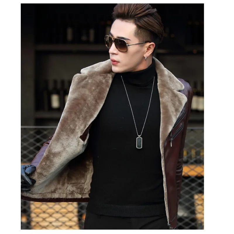 2023 New Winter Leather Jacket Men\'s PU Sports Jacket Men\'s Slim Fit Casual Sports Jacket Men\'s Suit Collar Coat