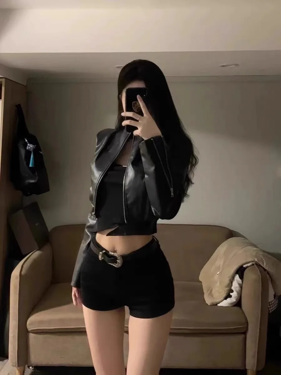 

Американские шорты трапециевидной формы Y2K Spicy Girl Millennium Sle, женские черные повседневные облегающие джинсовые брюки для похудения с высокой талией...