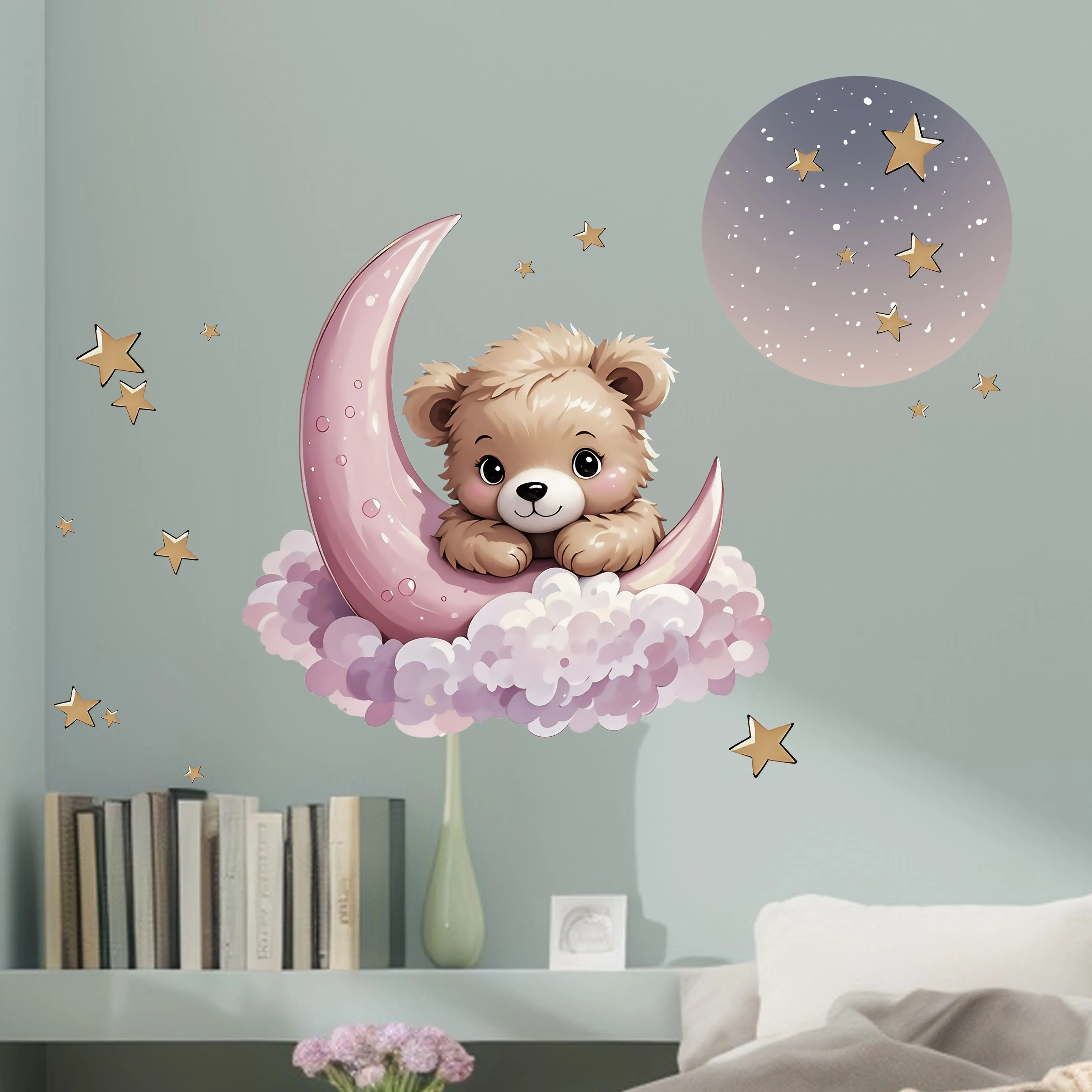 جديد وصول الدب ستار القمر ليلة جدار الشارات غرفة نوم ملصقات ديكور المنزل غرفة جدار الفن ورق حائط دافئ