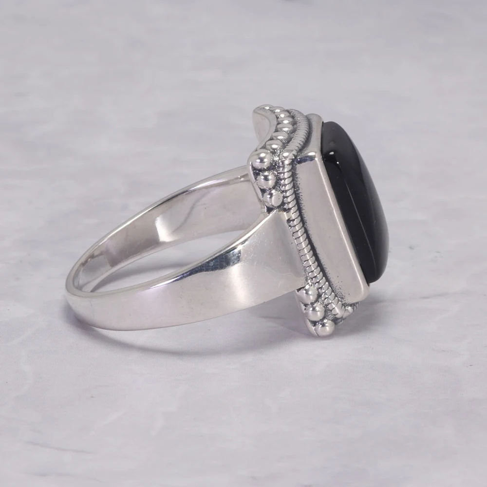 Solid 925 Sterling Silver Lucifer Rings with Black Onyx Natural Stone Handmade Statement Ring TV Show Jewelry