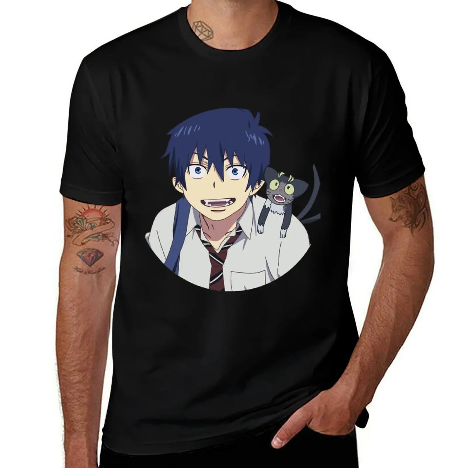 

Blue Exorcist - Rin Okumura and Kuro T-Shirt man t shirts for men casual t shirt man cotton T-shirt