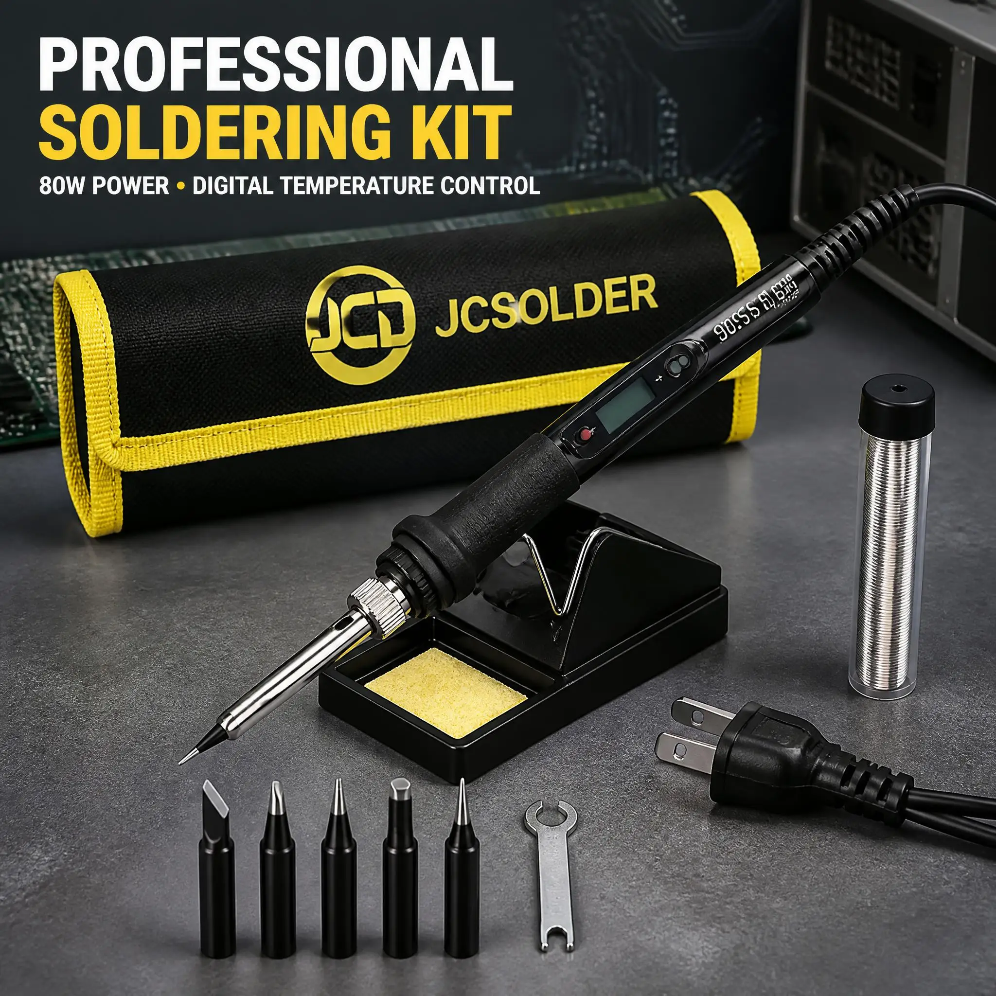 JCD 80W Electric Soldering Iron with LCD Digital Temperature Display Adjustable Heating Tip for Precision Soldering 220V/110V