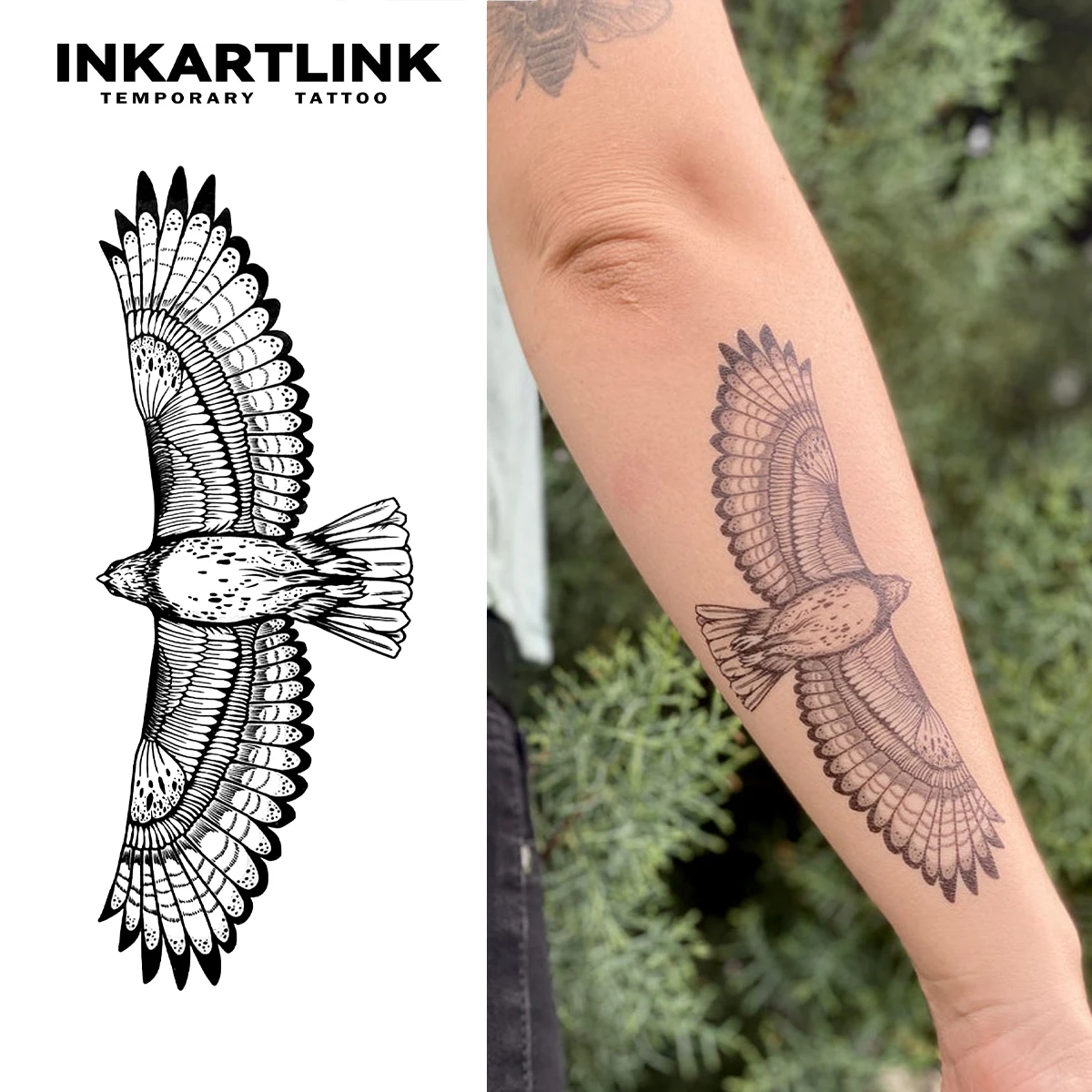 Eagle with wings spread Temporary Tattoo,Lasts To 15 Days New Technology Magic Waterproof Semi Permanent Sticker.