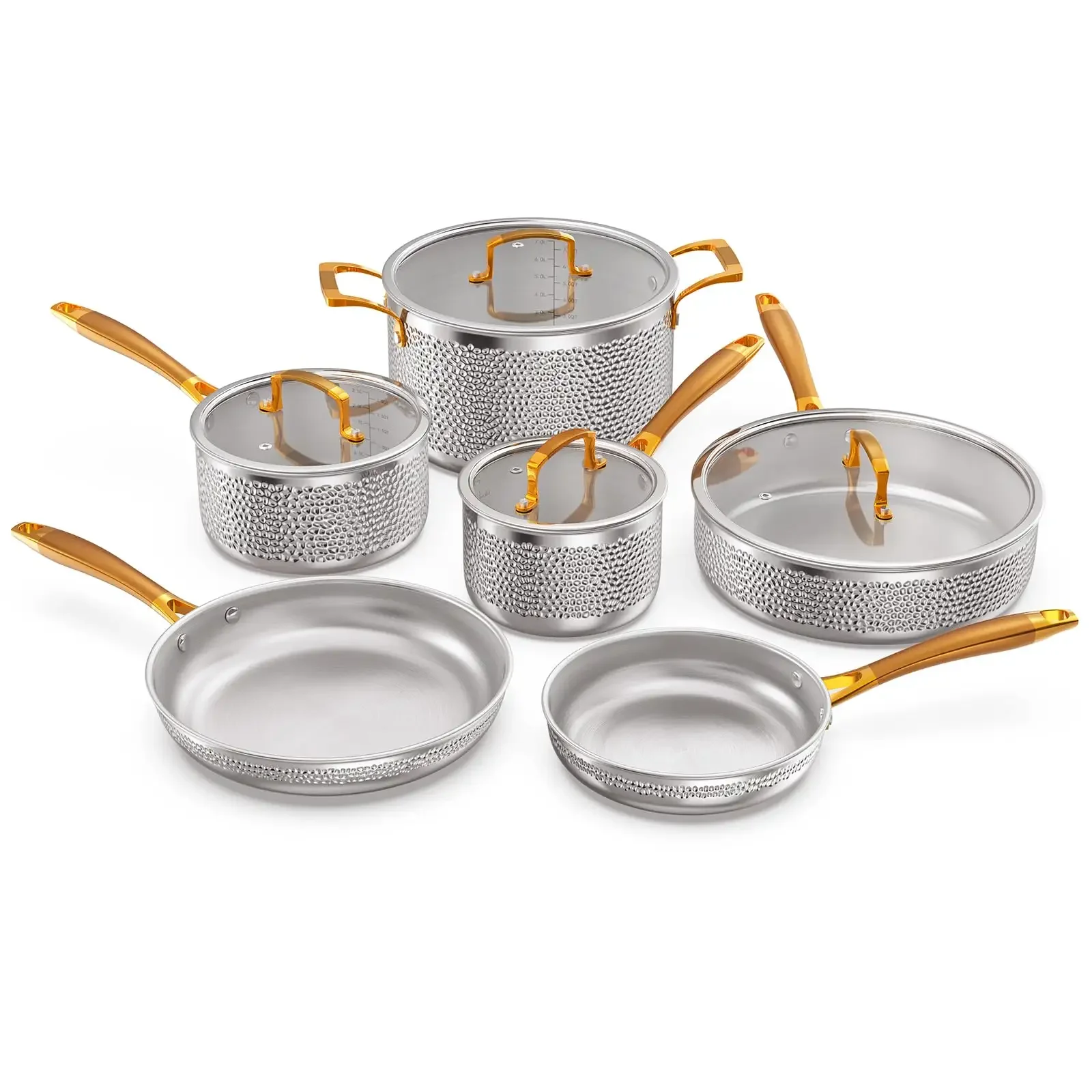 10 Pcs High Quality Multi-purpose Easy To Use Household Stainless Steel Non-stick Pan Cookware Sets