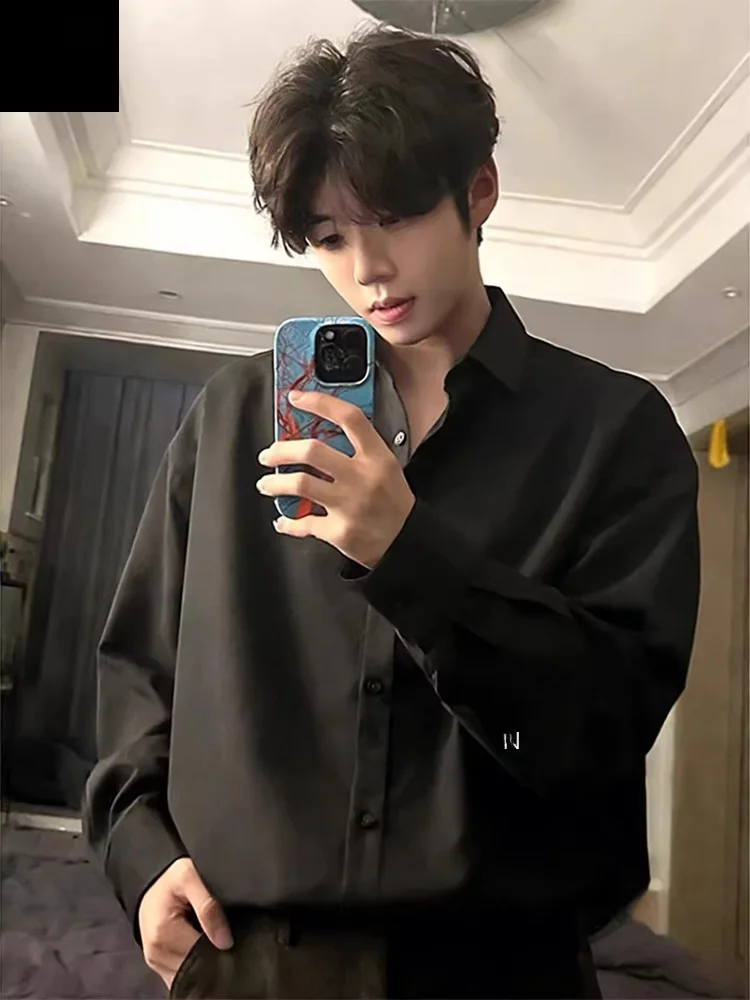 

Мужская черная рубашка с длинным рукавом в британском стиле, повседневная, модная, для ношения под одеждой, верхняя одежда для поездок на работу, дышащая, теплая, стандартного кроя.