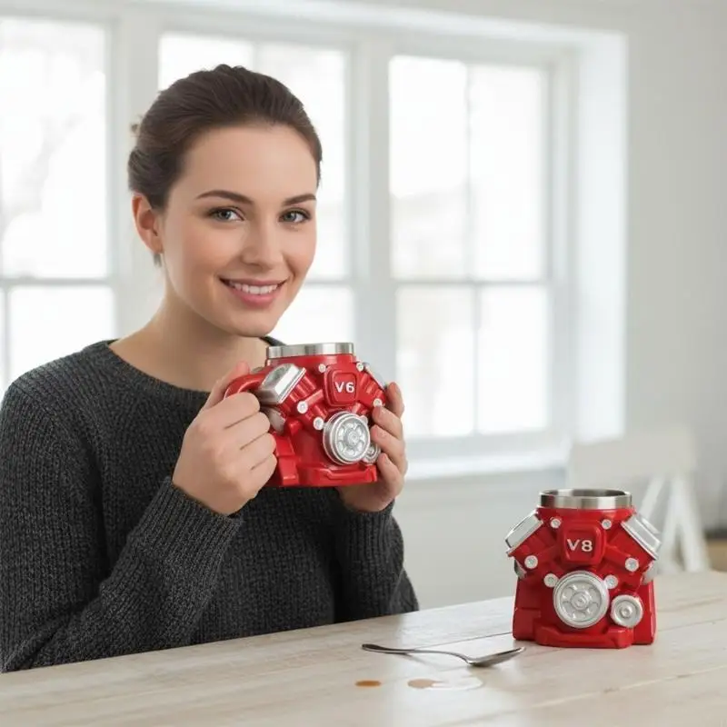 

Engine Design Coffee Mug Resin Stainless Steel Water Cup for Heat Retention and Home Office Decoration 87HA