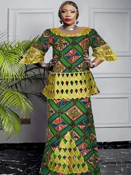Vestido africano com estampa Dashiki para mulheres, vestido tradicional, tops e saia, conjunto de duas peças, roupas de festa de casamento, tamanho grande, 3XL, 4XL