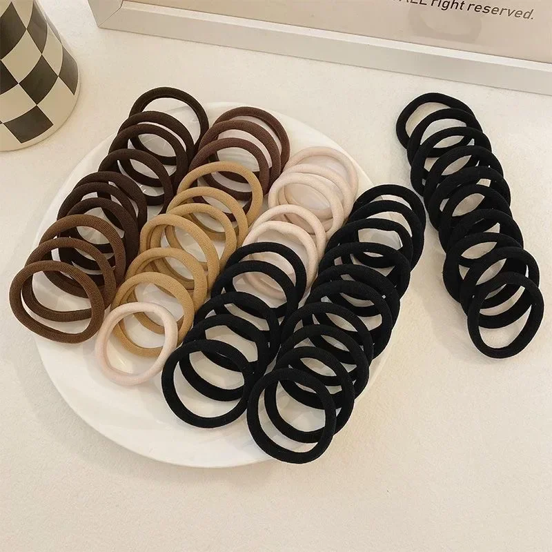 20/200pcs Brown Beige Nylon Hair Rings Women Sweet Girls Basic High Elastic Hairbands Rope Ties Ponytail Holders Headband