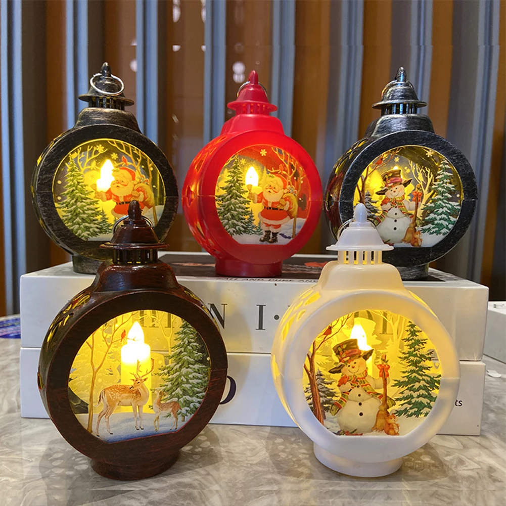 Vintage Portable Oil Lamp Christmas LED Night Lights Battery Powered Indoor Outdoor Hanging Lanterns Festive Party Decoration