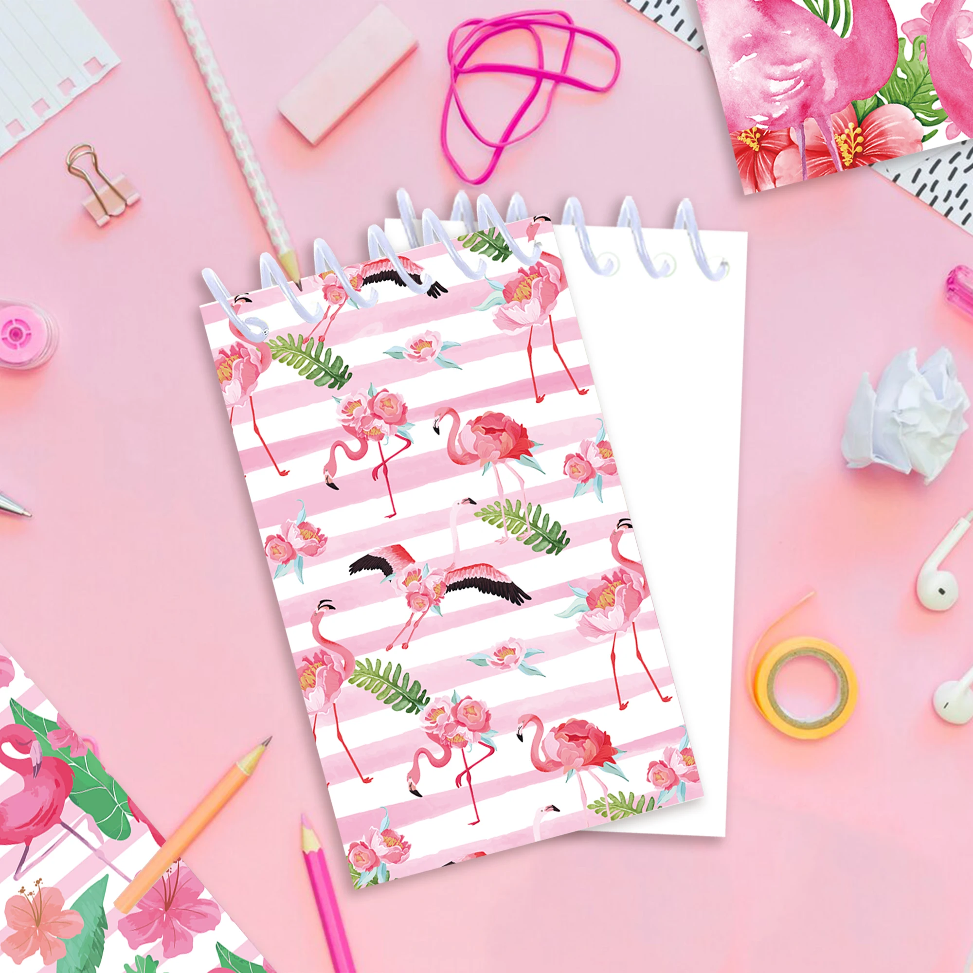 8pcs ฮาวาย Flamingo MINI SPIRAL Pocket Notebooks MeMO Pad COIL หนังสือเล่มเล็ก Notepads สําหรับเครื่องเขียนไดอารี่โรงเรียนปาร์ตี้ฤดูร้อน