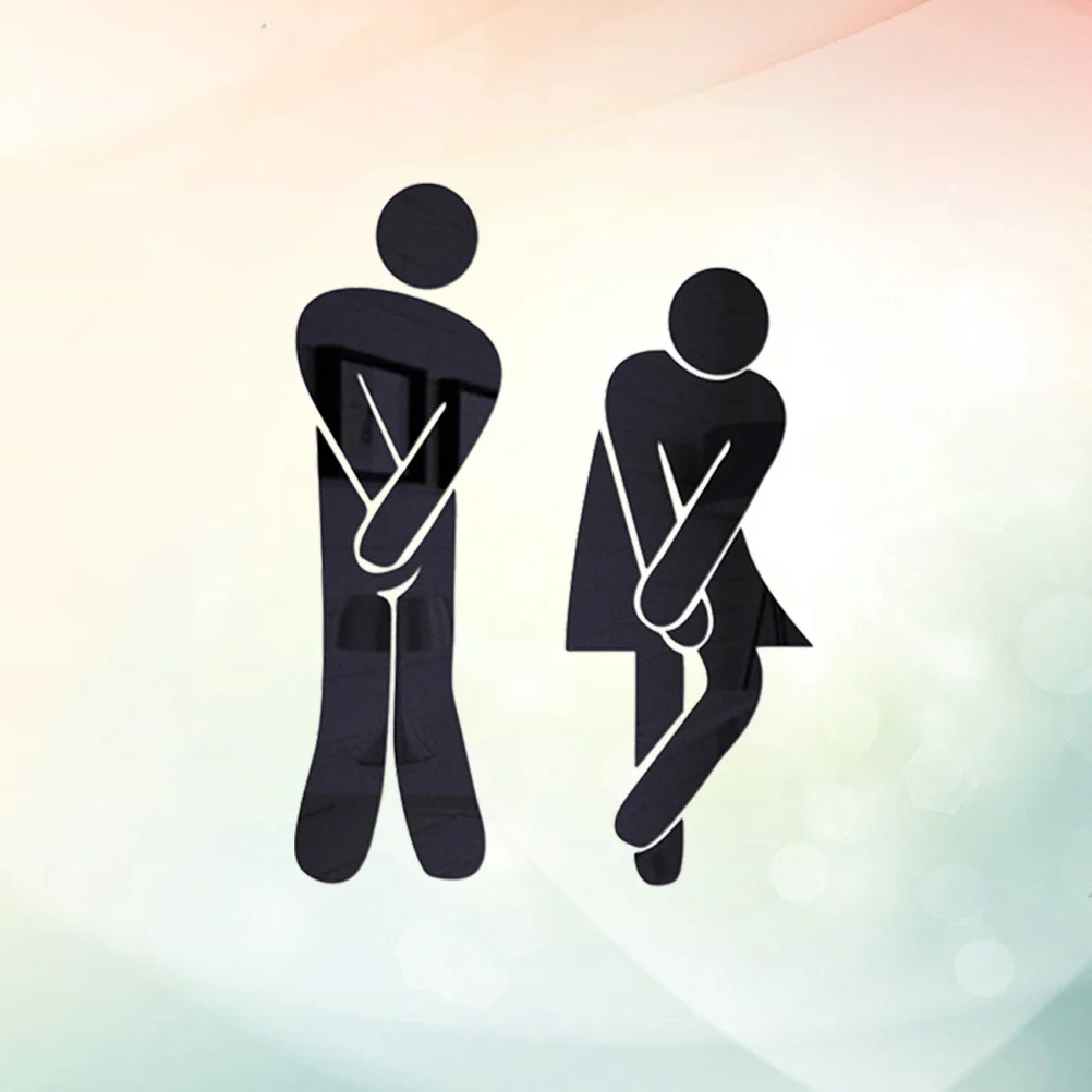 

2pcs Toilets WC Male and Female Identity 3D Mirror Wall Stickers for Home Toilets Bathroom Restroom Decor (Black)