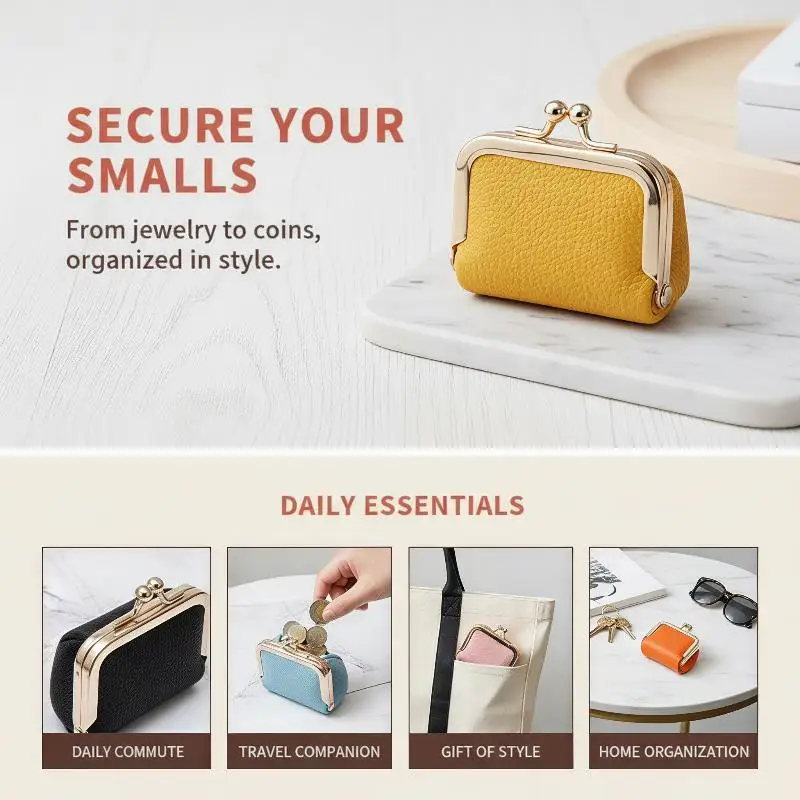 Women's Mini Jewelry Box Soft Lining Kiss Lock Design Portable Travel Case for Earrings Rings Anti-scratch Storage Organizer