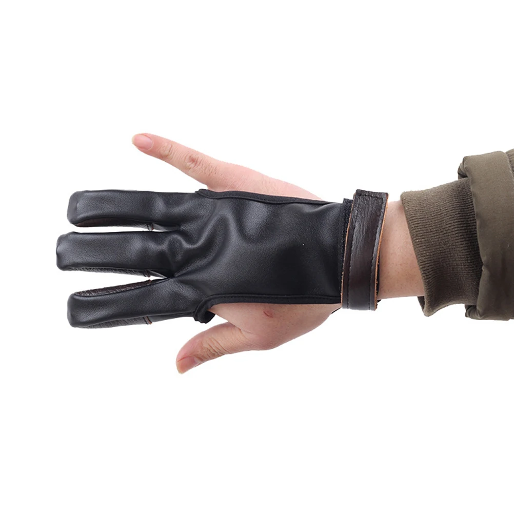 

1Pcs Three Finger Archery Glove Soft Cowhide PU Wear Resistant Protective Cover Bow Arrow Accessory Archery Glove