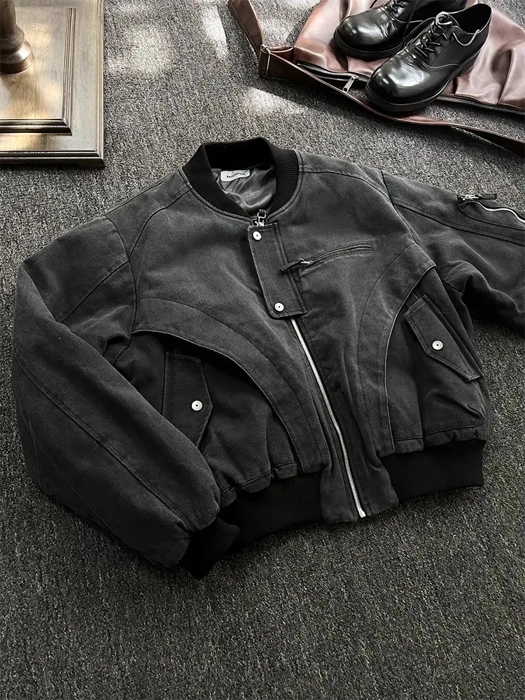 

Retro Waed Denim Canvas Jaet Men Winter American Bomber Flight Jaet ort Deconstructed Cotton Baseball orm