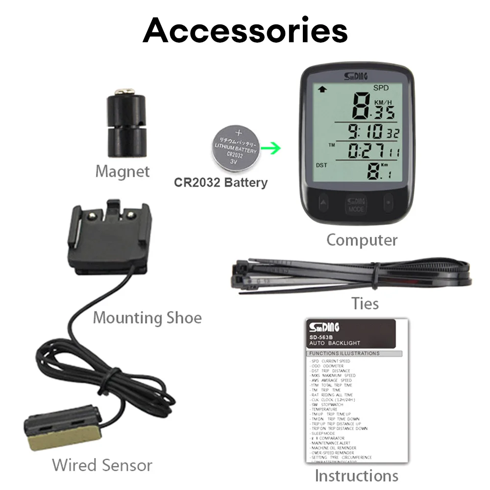 Bike Computer Waterproof Bicycle Odometer LCD Display Cycling Speedometer with Green Backlight Cycling Speedometer Riding