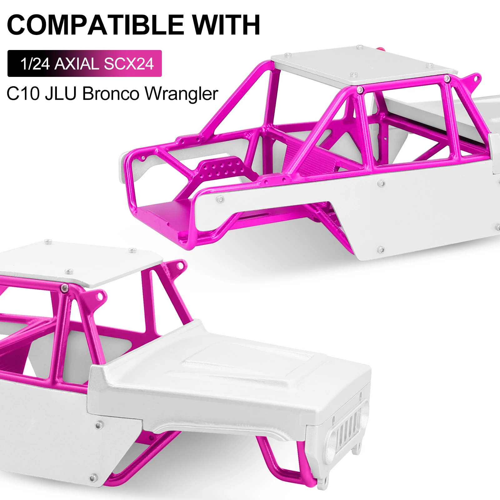 โครงรถ OGRC แบบมีโรลเคจ ทำจากอะลูมิเนียมอัลลอยด์ทั้งหมด + แชสซี + ตัวถัง สำหรับรถ Axial SCX24 Bronco JLU B-17 C10 ขนาด 1/24 รุ่นอัพเกรด