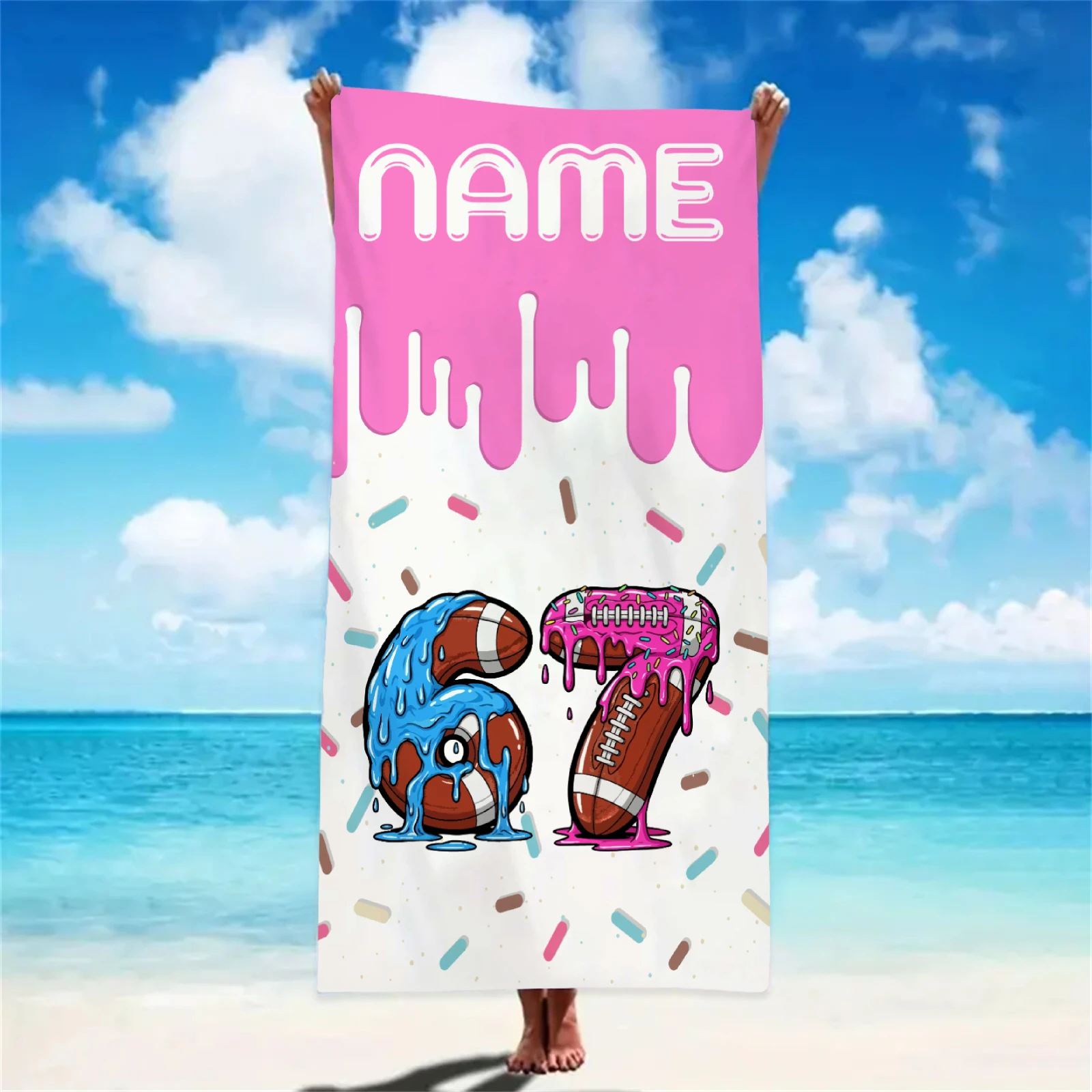 Pink Personalized Name Ice Cream Melt Fun Baseball Beach Towel - Soft & Comfortable,Ideal for Beach Kid Girls Gift,Wholesale