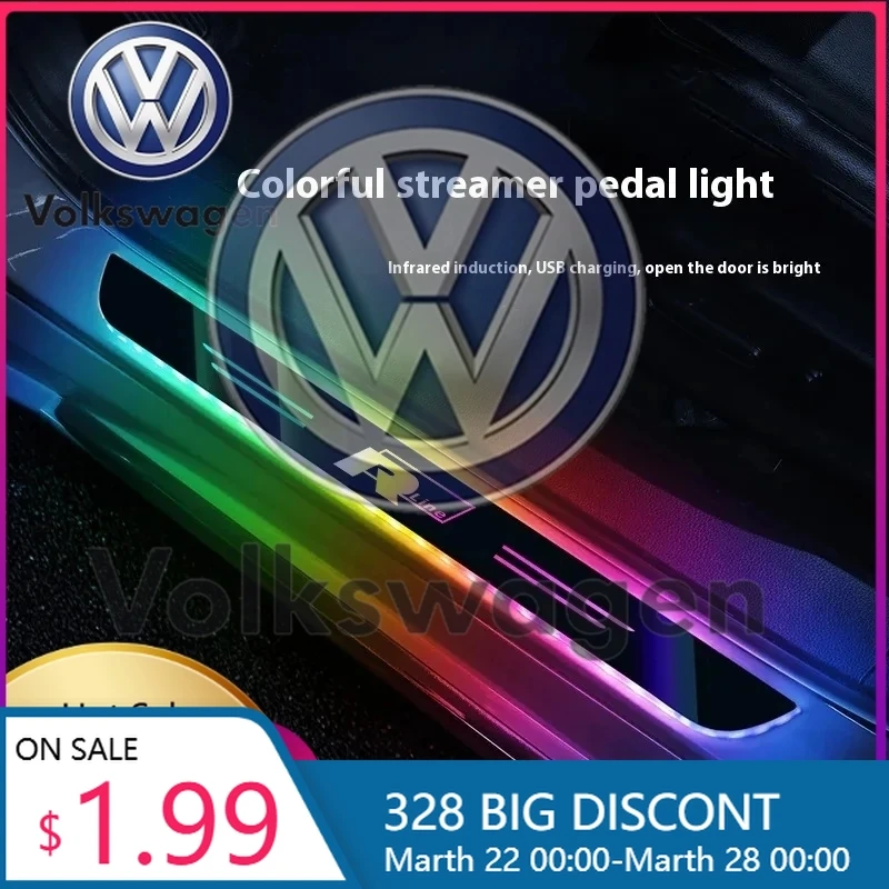 

Новые модные накладки 2026 года для Volkswagen: светодиодная приветственная подсветка дверного порога с дистанционным управлением для Volkswagen R Line T