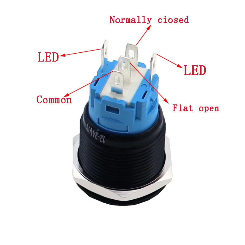 12mm 16mm 19mm 22mm High Head Led Metal Button with Light Waterproof  Reset Self Locking Oxidized Black Power  Symbol Switch