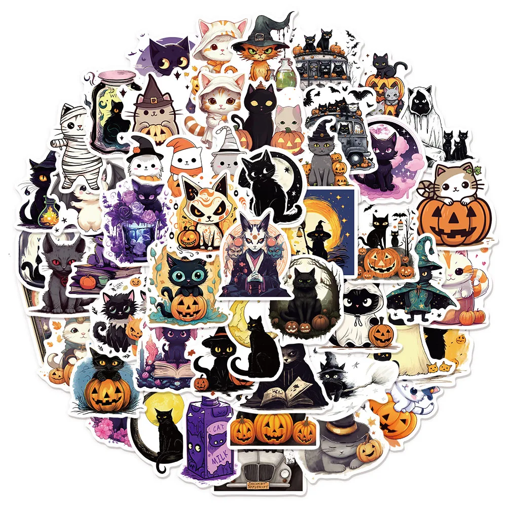 50PCS Halloween Cat Cute Creative Fun Stickers DIY Manual Decoration Luggage Notebook Water Cup Label Stickers