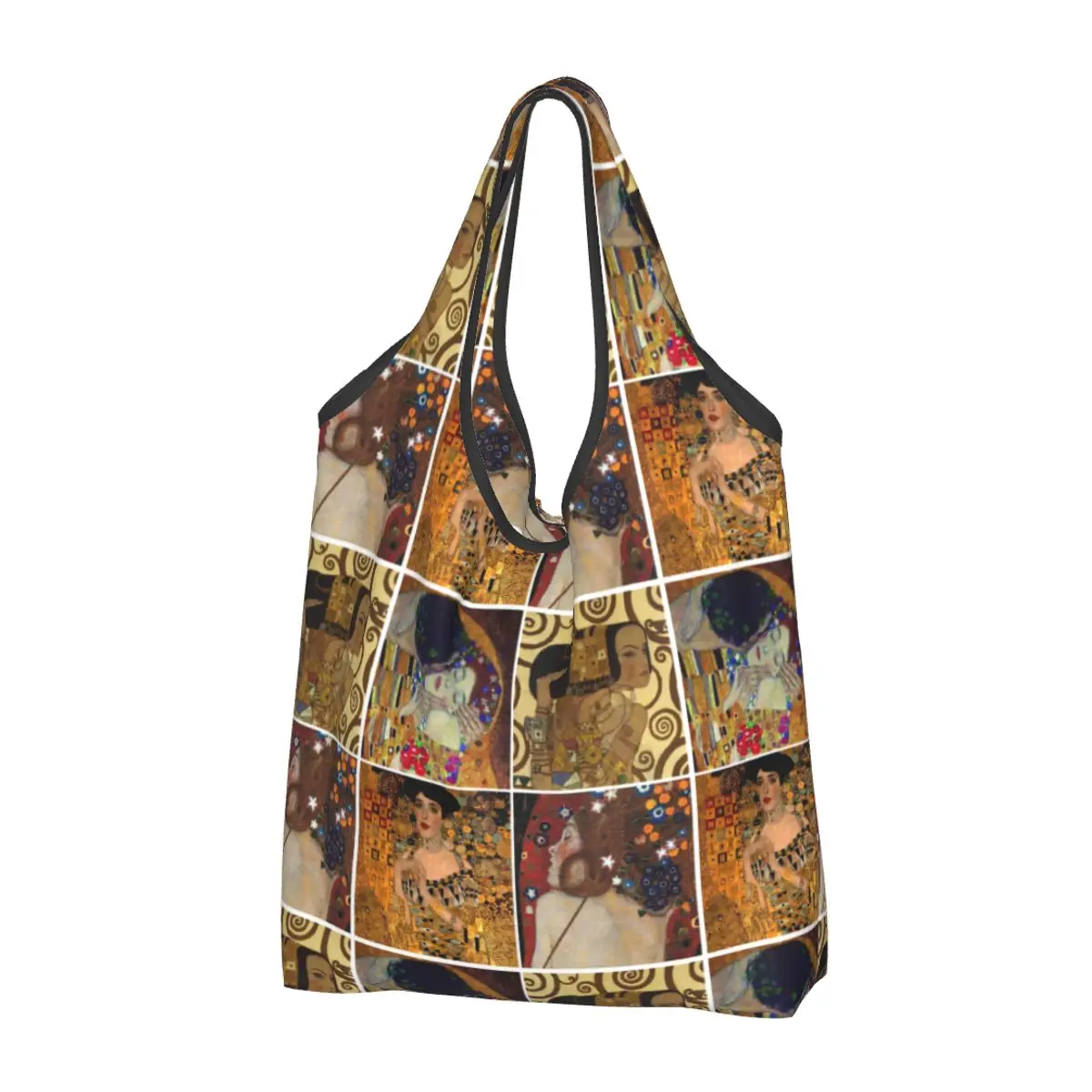 Gustav Klimt Art Reusable Shopping Grocery Bags Foldable 50LB Weight Capacity Tree Of Life The Kiss Eco Bag Eco-Friendly Ripstop