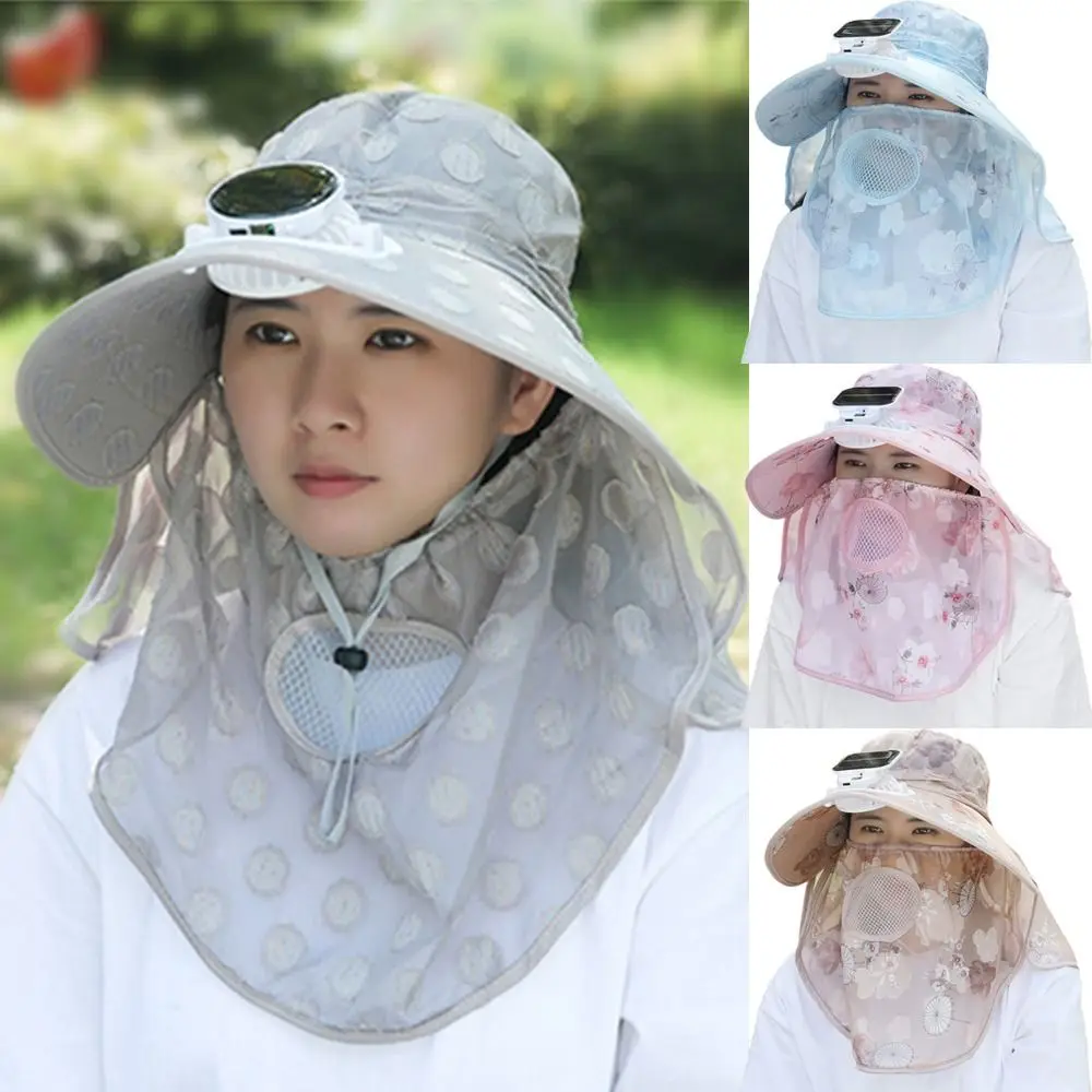 

Digital Display Screen Solar Fan Visor Hat Neck Protection Breathable Mesh Women's Picking Tea Hat Integrated Shawl