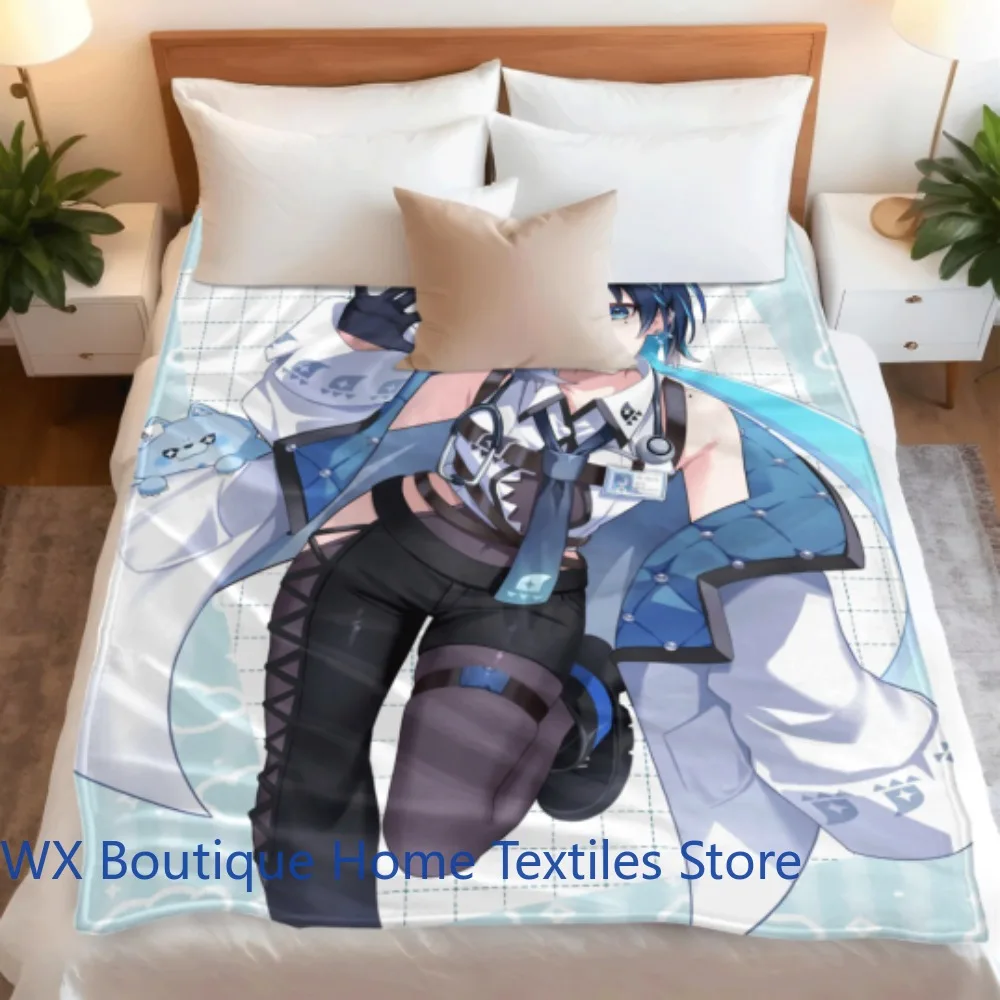Mizuchima Komori Anime Girl Print Flannel Blanket Marine Medical Style Art Design Lightweight Warm Blanket for Bed Couch Travel