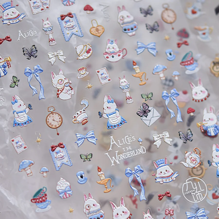 1 Sheet High Quality Adhesive Nail Art Stickers DIY Manicure Decal Decoration Cute Poker Rabbit Dessert