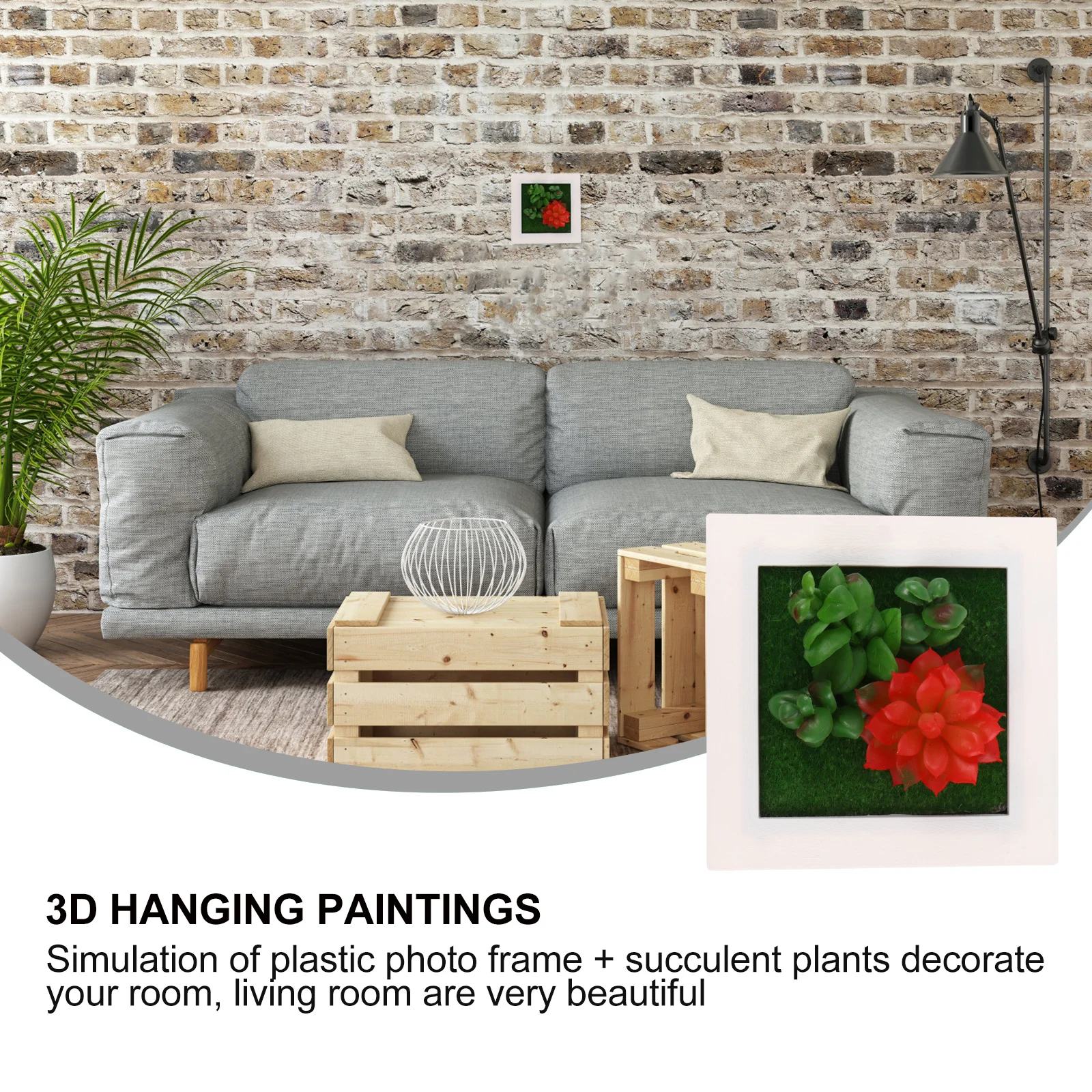 

1Pcs Artificial Plant Photo Frame Fine Craftsmanship Realistic Succulent Wall Ornament Lightweight Home Decor for Room Garden