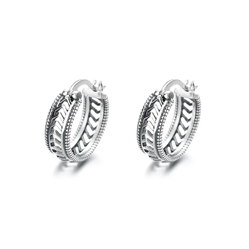 Pure S925 Silver Earrings Women Hollow Round Hoop Earrings Stamp S925