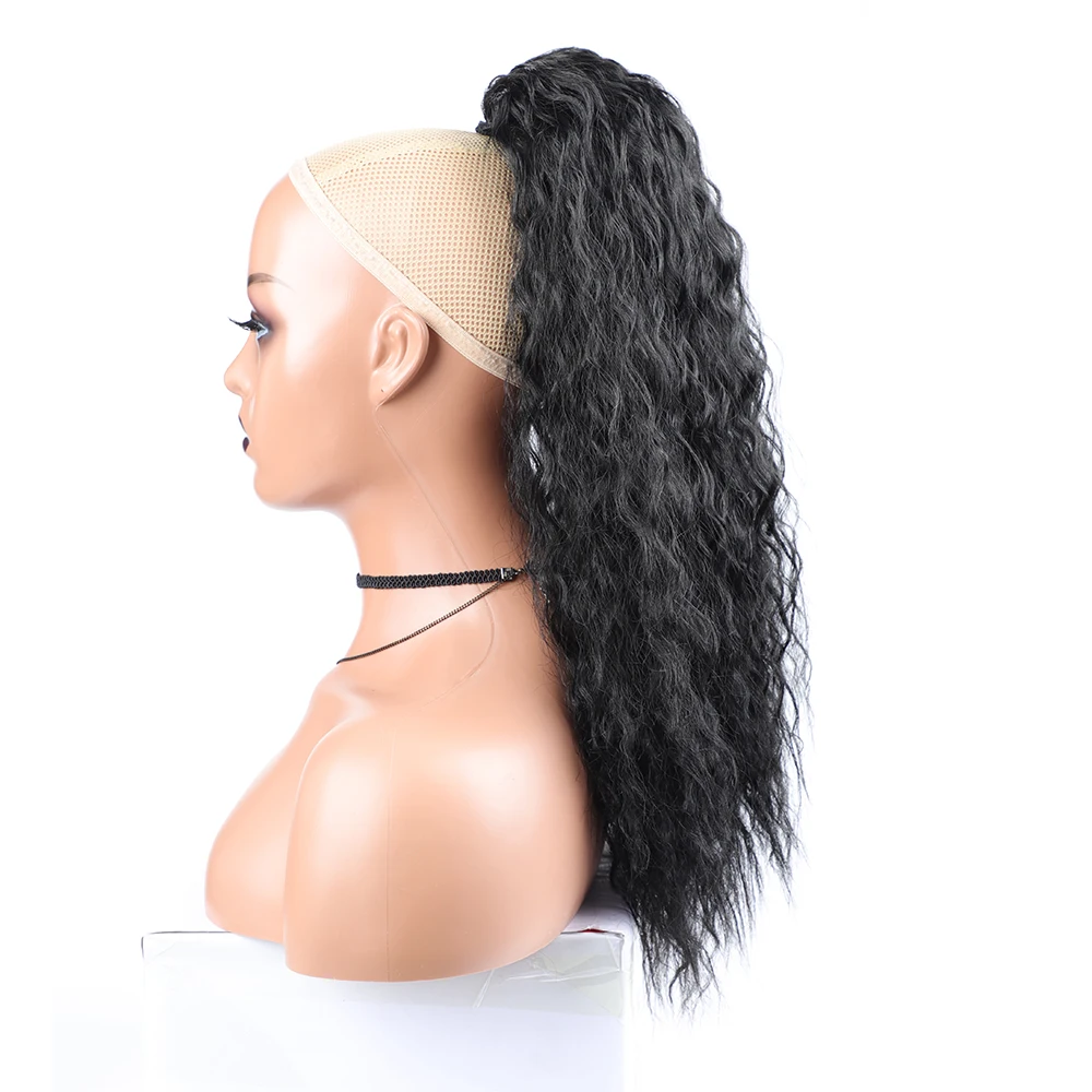 Boêmio sintético encaracolado rabo de cavalo longo cordão sintético rabo de cavalo clip-in extensão do cabelo para mulher olhar natural