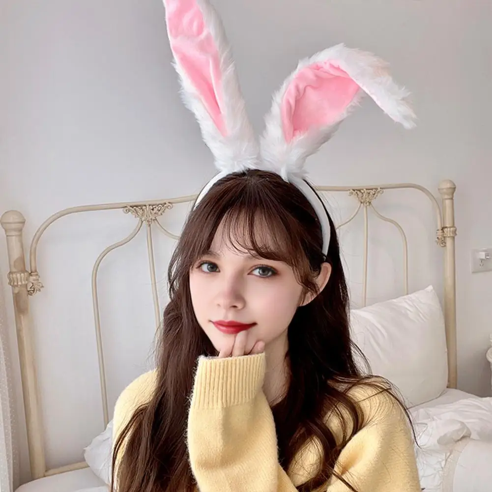 Halloween Cosplay Accessory Bunny Ear Hair Hoop Plush White Bunny Ears Headband for Halloween Cosplay Costume Party Wear Long