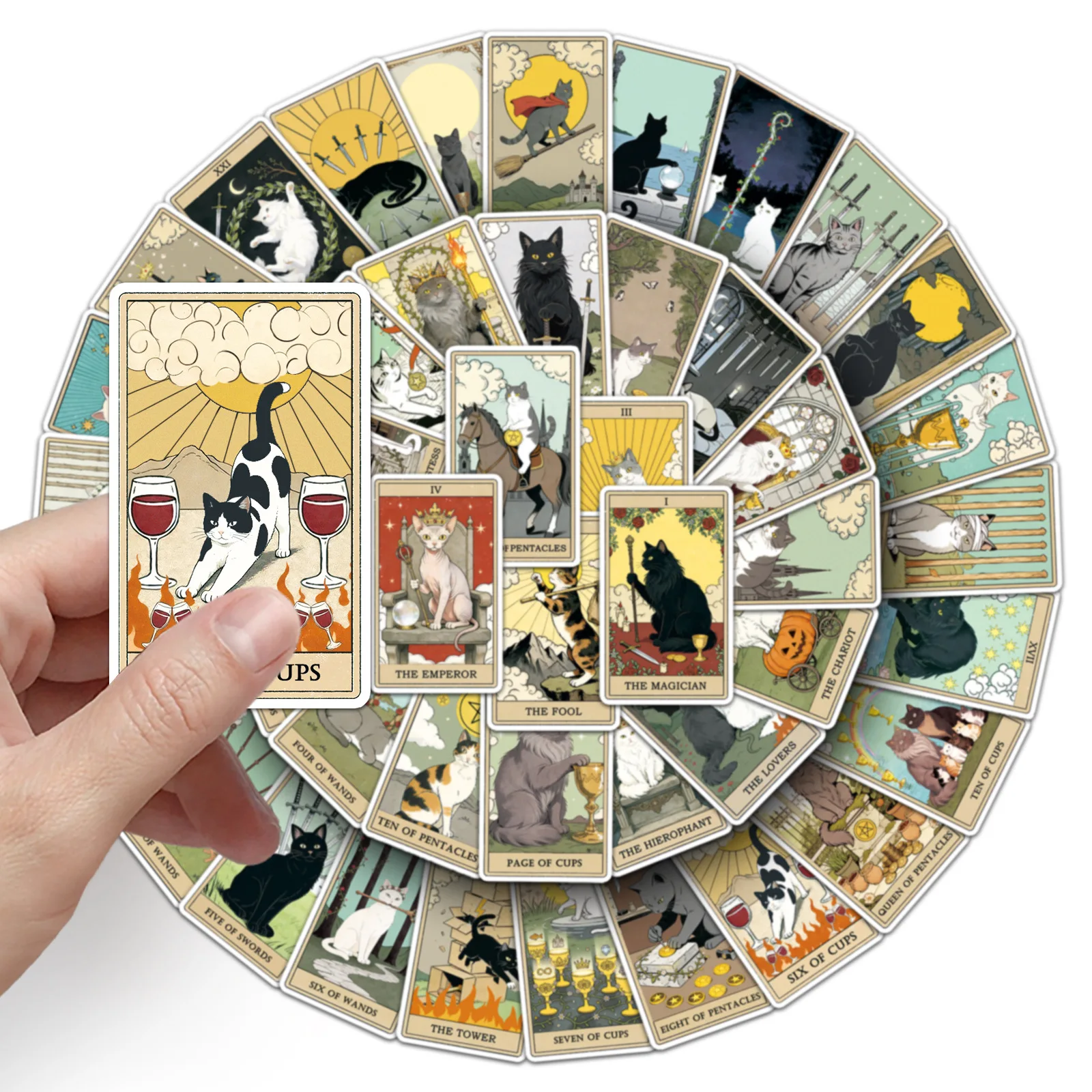 78Pcs Cat Tarot Card Stickers, Waterproof DIY Decals for Skateboard Phone Luggage, Creative Aesthetic.