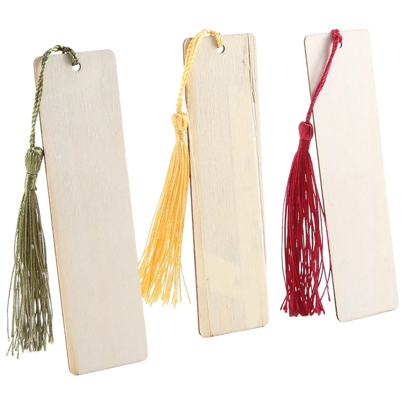 Praktisch-1Set Onafgewerkte Houten Bladwijzer DIY Sjablonen Lege Bladwijzers Ornament Houten Bladwijzers DIY Bladwijzers + Kleurrijke Kwasten