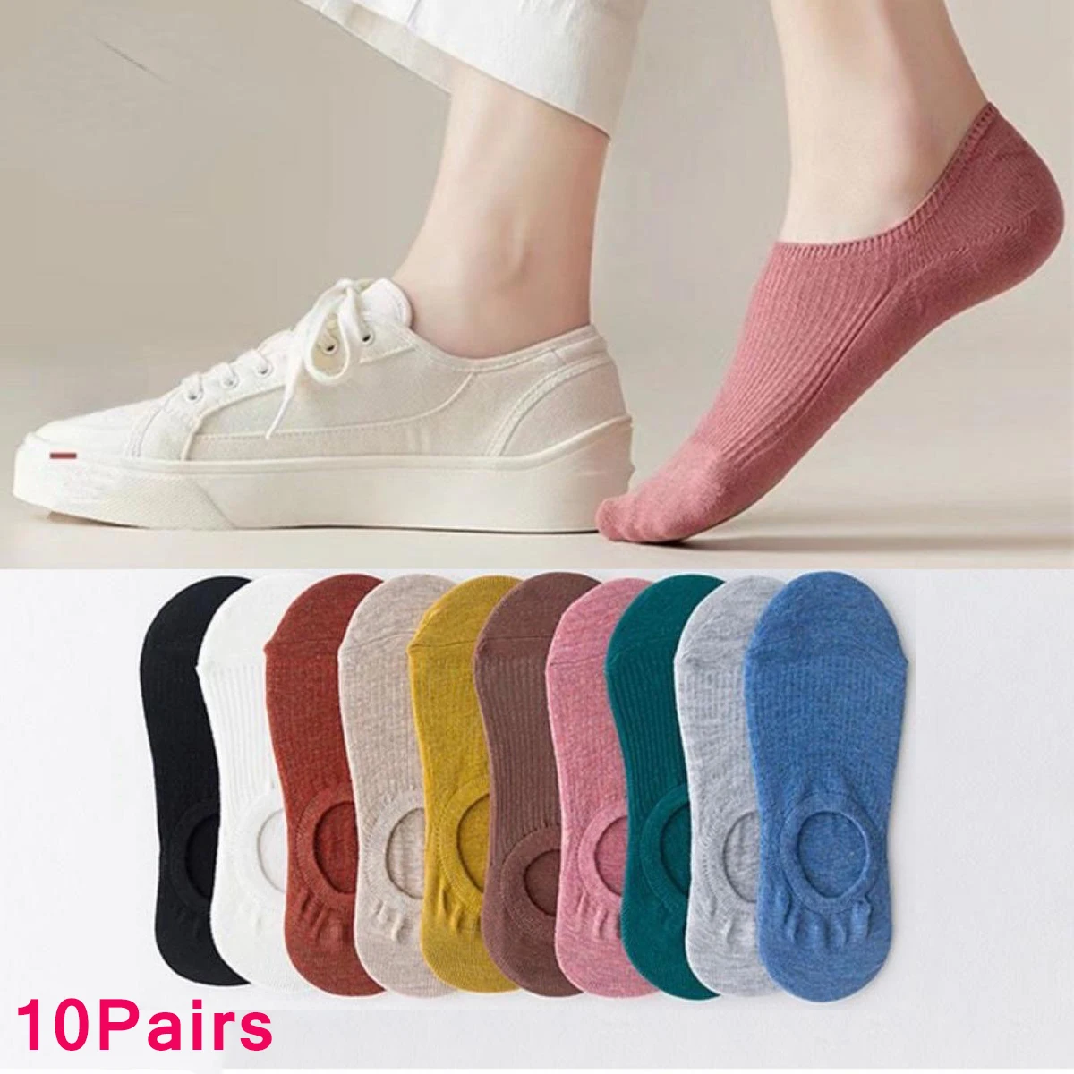 

10Pairs/20PCS Women's Cotton Ankle Socks Comfort Invisible Socks Non-Slip Foot Sock Casual Candy Colors Breathable Short Sock